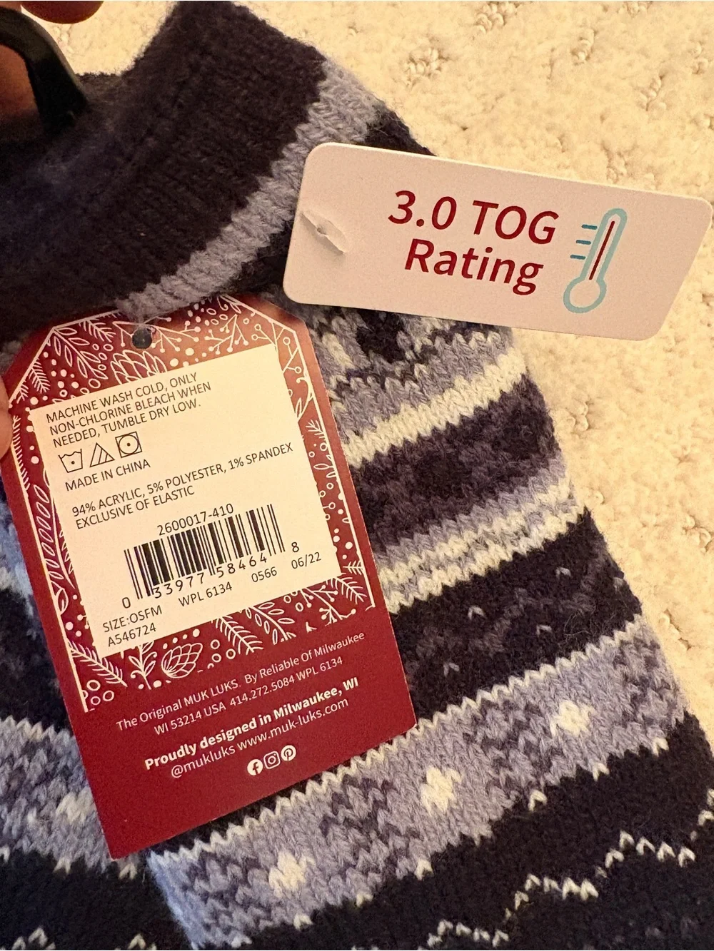 Muk Luks Fleece Cabin Socks NEW Fits Shoe Size 6 to 11 Navy Blue White Fair Isle